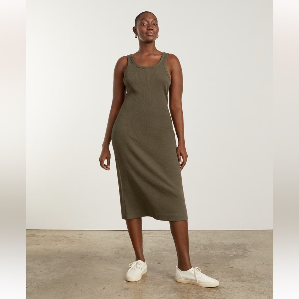 Everlane Ribbed Tank Dress in Olive